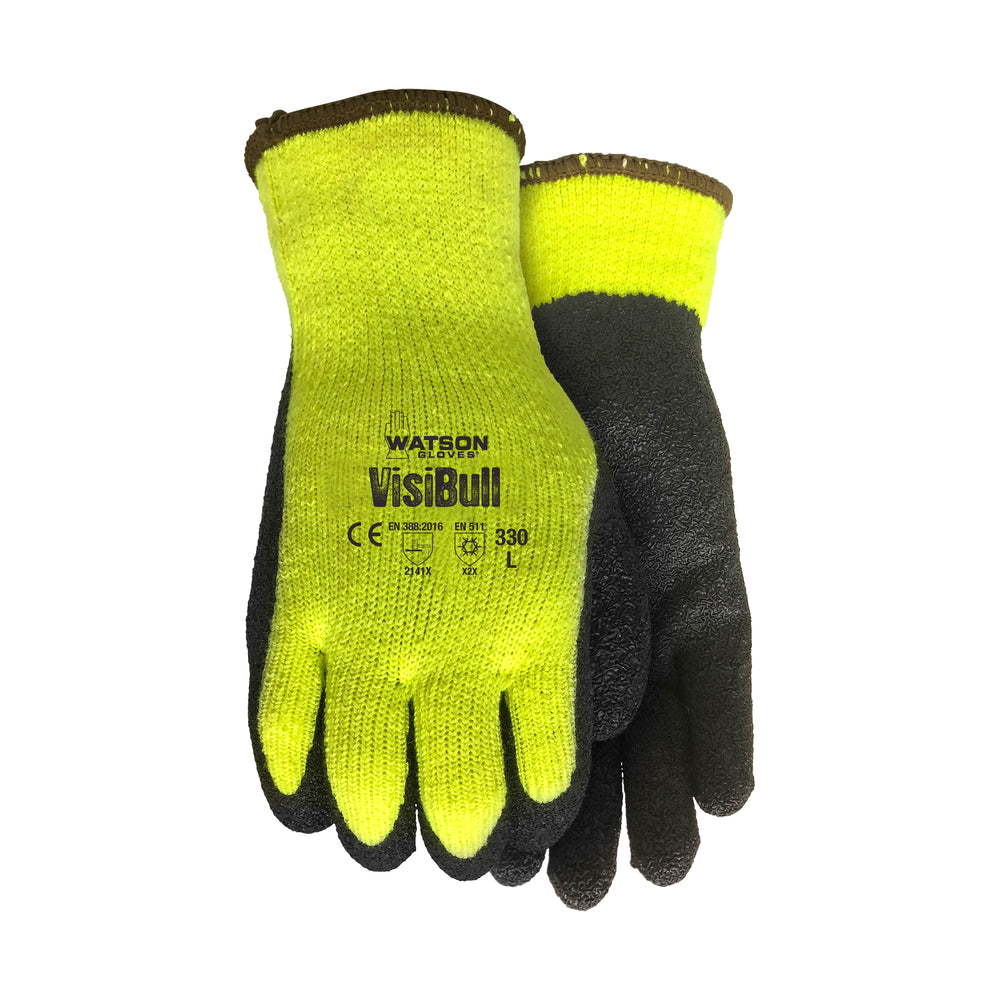 Watson Gloves VisiBull Sure-Grip Rubber-Palm Gloves - Large - Yellow/Black