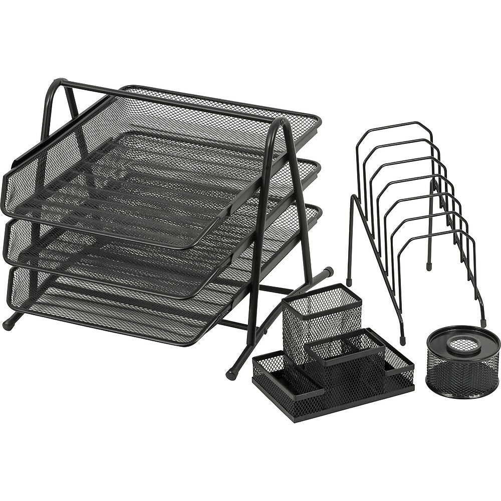 Staples Metal Mesh 4-Piece Desk Organizer Set - Black