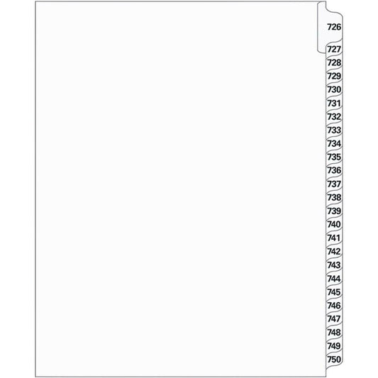 Supreme Litigation Tabs 25th Cut Numeric Set 11" White #726-750