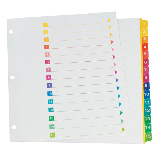 Intercalaires à onglets codés couleur Oxford Super Rapidex 1-15 - Format lettre - Blanc