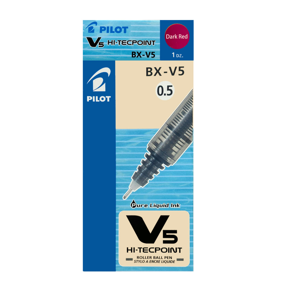 Pilot Hi-Tecpoint V5 Rollerball Pen - Extra Fine Point - 0.5 mm - Dark Red - 12 Pack