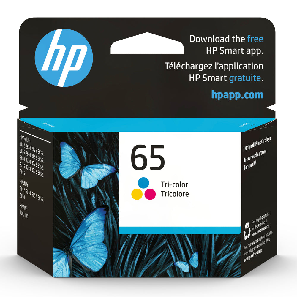 Cartouche d'encre tricolore HP 65 d'origine (N9K01AN)