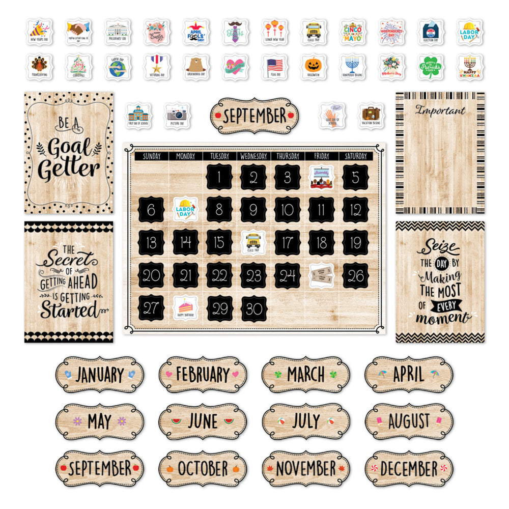 Calendrier noir, blanc et bois de Creative Teaching Press, tableau d'affichage