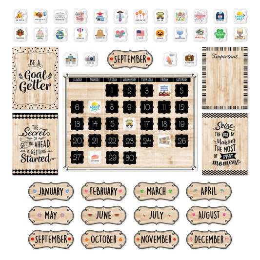Creative Teaching Press Black, White, And Wood Calendar Set Bulletin Board