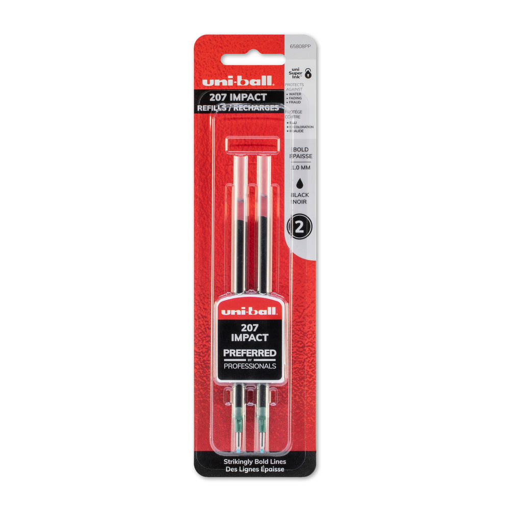 Recharges Uni-Ball 207 Gel Impact - Pointe épaisse 1,0 mm - Encre noire - Lot de 2