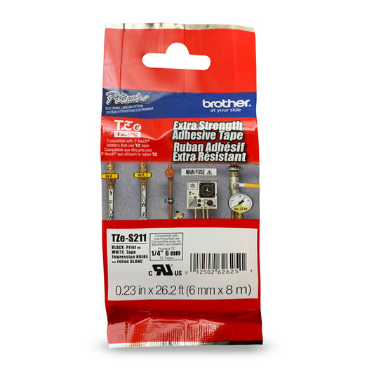 Ruban adhésif extra fort Brother P-Touch - 6 mm - Noir sur blanc