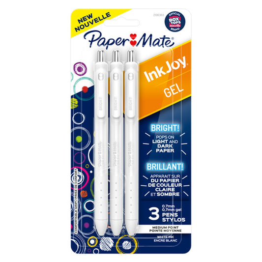 Paper Mate Inkjoy Gel Bright! Pens - Medium Point - 0.7mm - White - 3 Pack