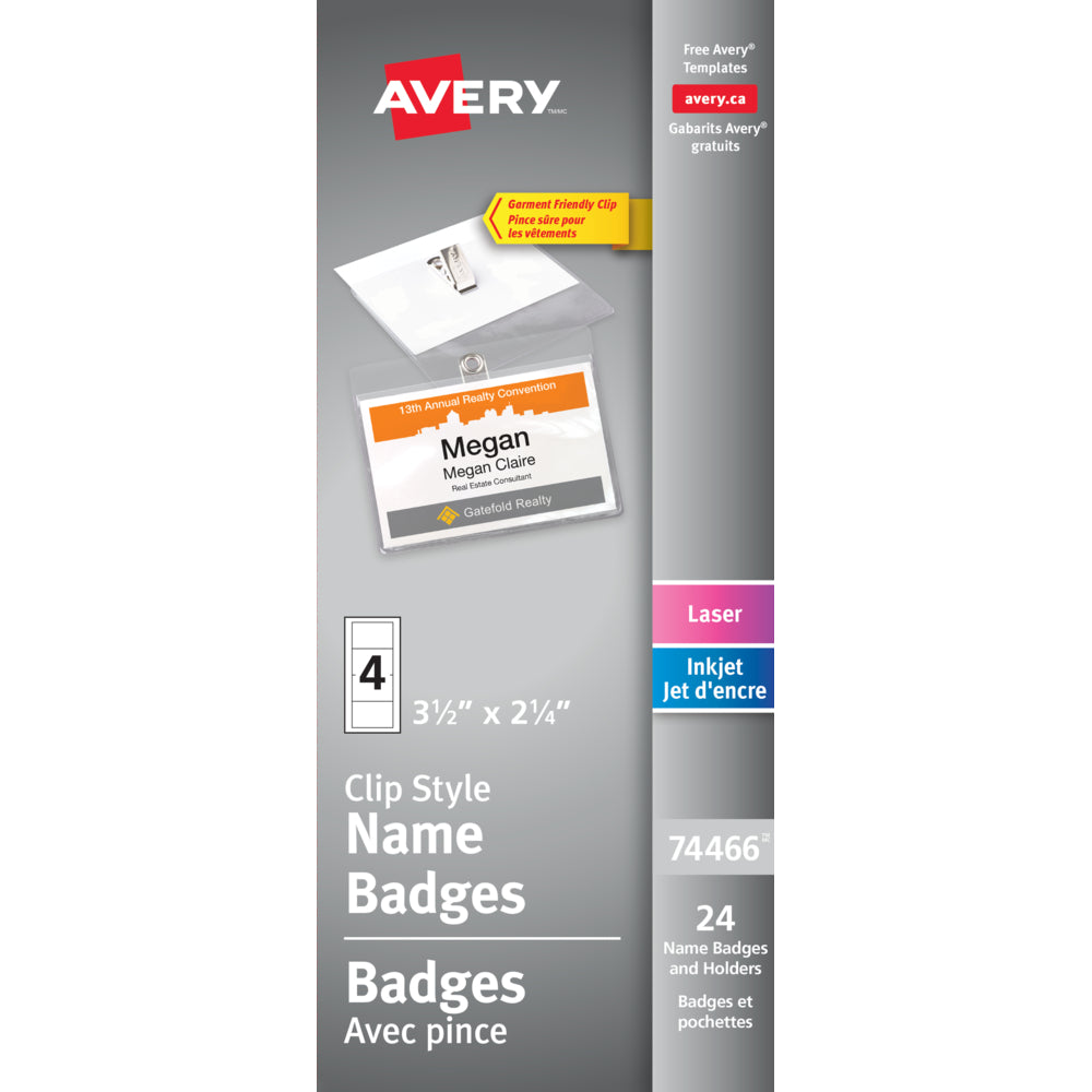 Avery 74466 Garment Friendly Clip Style Name Badge Kit