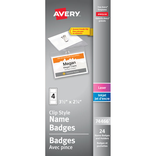 Kit de badges nominatifs à clip Avery 74466, compatible avec les vêtements