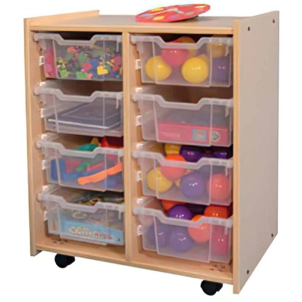 Stock Wooden Toys Medium Bin Storage with 8 Medium Bins, 27 3/4''L x 18''D x 33''H.