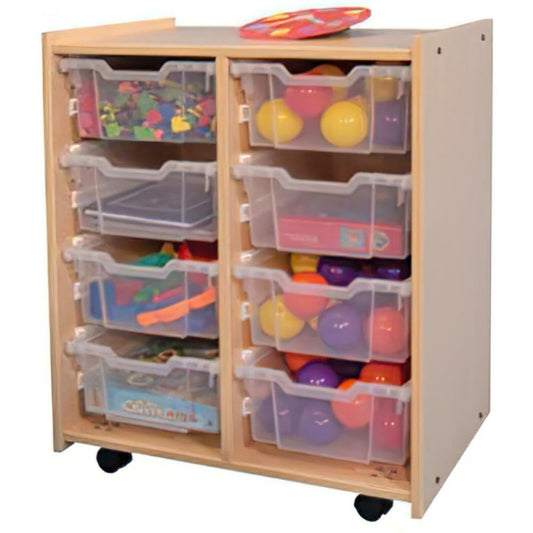 Rangement pour jouets en bois de taille moyenne avec 8 bacs moyens, 27 3/4''L x 18''P x 33''H.
