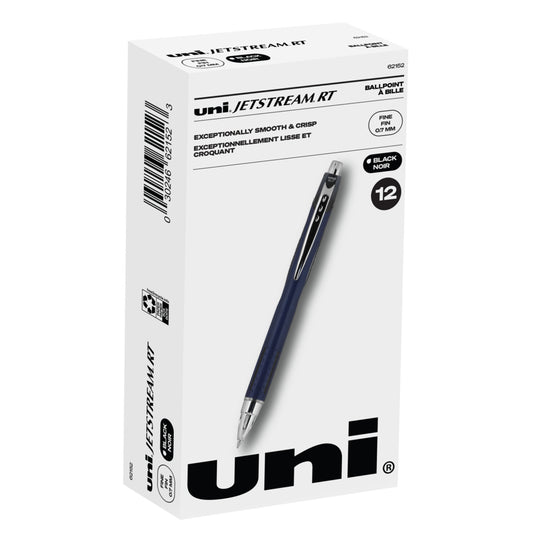 Stylos roller Uniball Jetstream RT - 0,7 mm - Encre noire - Lot de 12