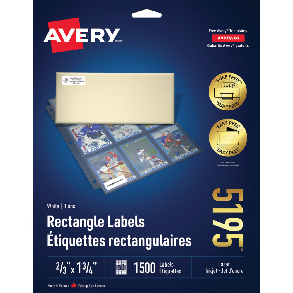 Étiquettes d'adresse de retour Avery Easy Peel pour imprimantes laser/jet d'encre - 1-3/4" x 2/3" - Blanches - Paquet de 1 500 (5195)