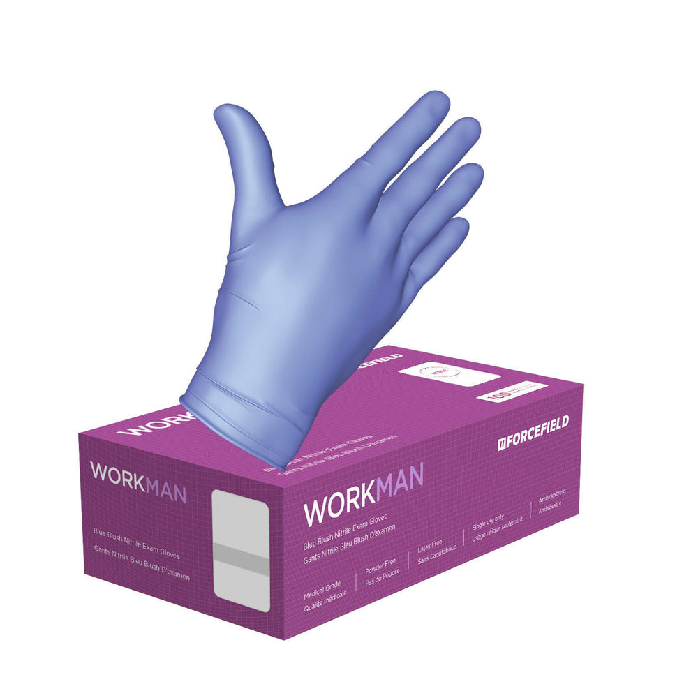 Gants d'examen jetables Forcefield Workman en nitrile - Bleu cobalt - Taille M - Paquet de 1 000