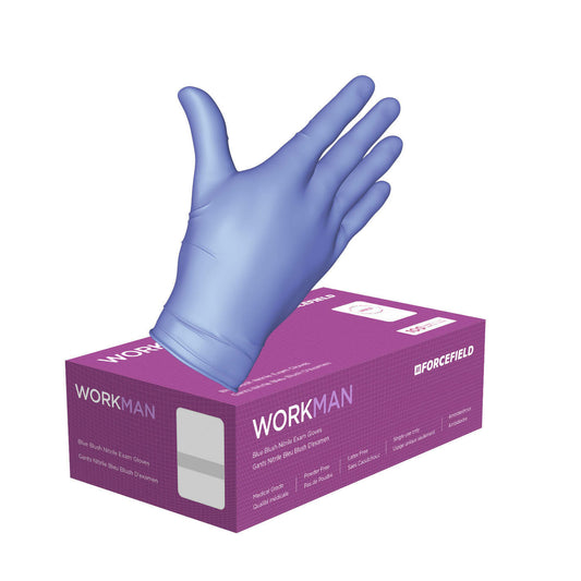 Gants d'examen jetables Forcefield Workman en nitrile - Bleu cobalt - Taille M - Paquet de 1 000