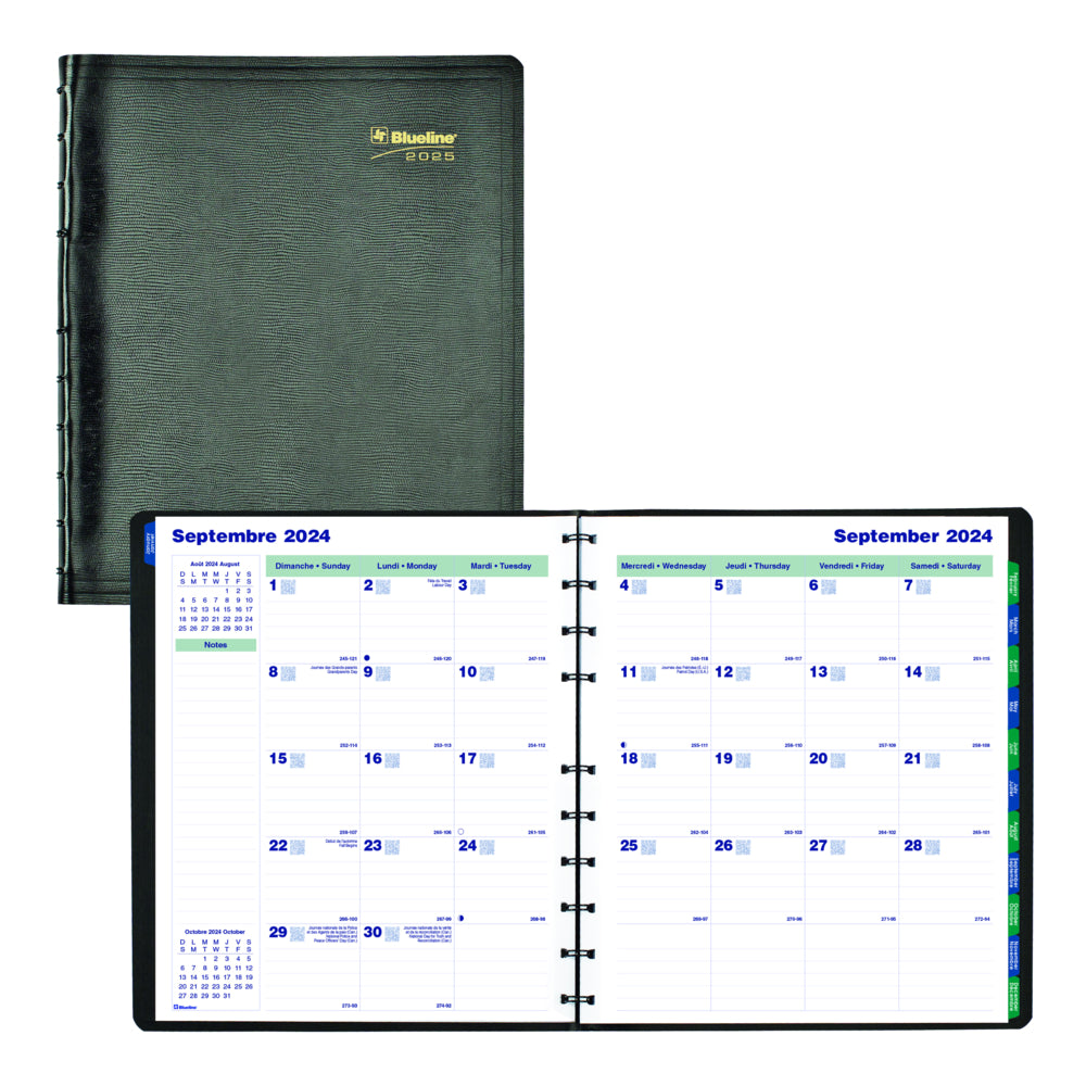 Blueline 2025 MiracleBind Daily Planner Refillable 16 Months - 11" x 9-1/16" - Black - Bilingual