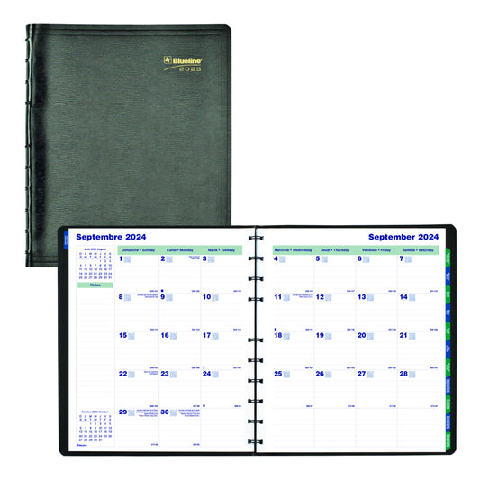 Blueline 2025 MiracleBind Daily Planner Refillable 16 Months - 11" x 9-1/16" - Black - Bilingual