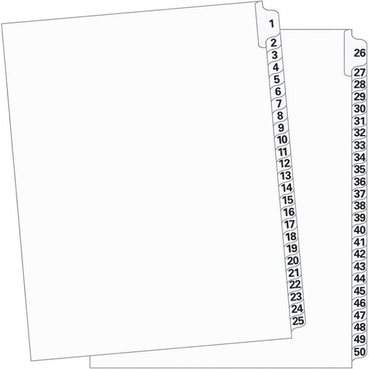 Supreme Litigation Tabs 25th Cut Numeric Set 11" White #1-50
