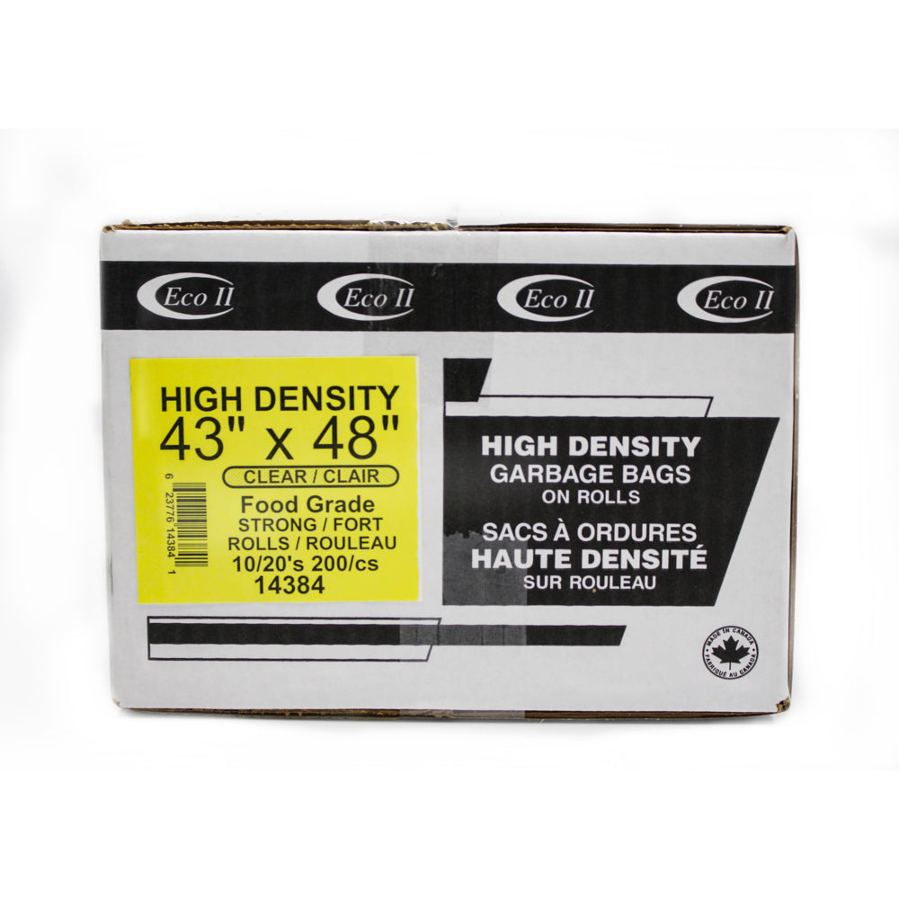 Eco II Garbage Bags - 43" x 48 " - High Density - Strong - Clear - 10/Roll - 20 Bags - 200 Pack