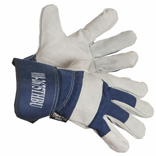 Gants Forcefield en cuir de vachette fendu doublés pour l'hiver - Taille unique - Dos bleu