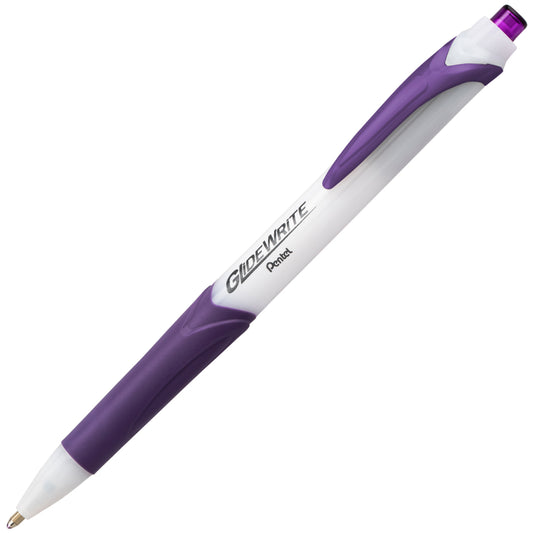 Pentel GlideWrite Ballpoint Pen with TechnIFlo Ink - 1.0mm Bold Point - Violet Ink - 12 Pack