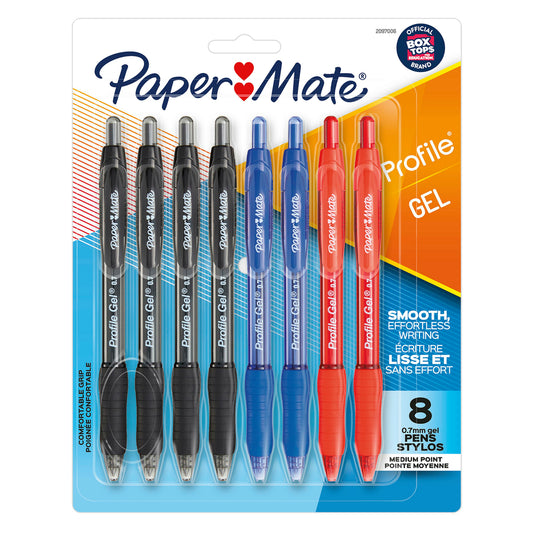 Paper Mate Profile Retractable Gel Pen - 0.7mm - Assorted Colours - 8 Pack