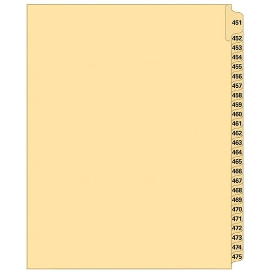 Supreme Litigation Tabs 25th Cut Numeric Set 11" Buff #451-475