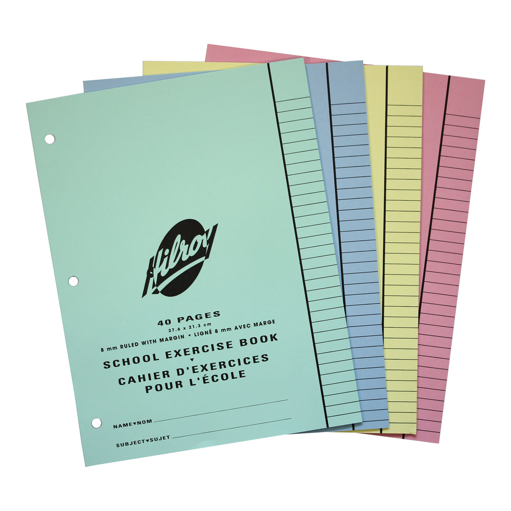 Hilroy Stitched Exercise Books - Ruled (5/16") - 10 9/10" x 8 2/5" - Assorted Colours - 40 Pages - 20 Sheets - 25 Pack