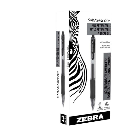 Stylo à encre gel rétractable Zebra Sarasa - Pointe moyenne - 0,7 mm - Encre indigo - Lot de 12