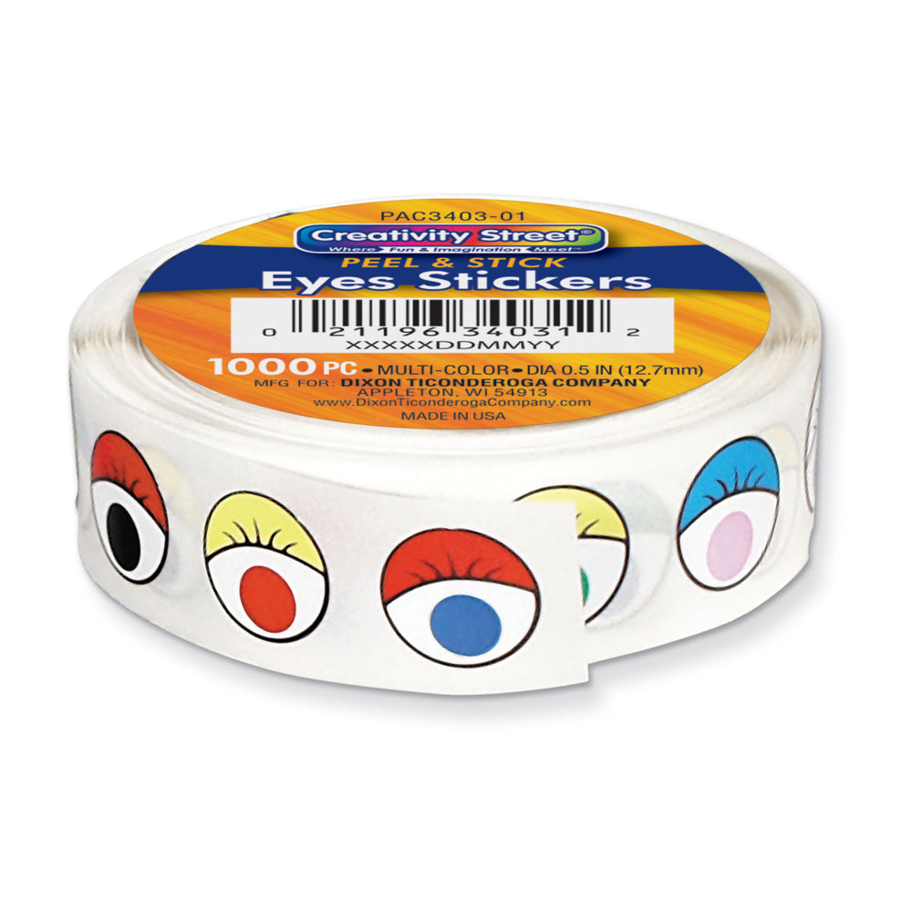 Autocollants Creativity Street Eyes, multicolores, 1/2", 1000/rouleau
