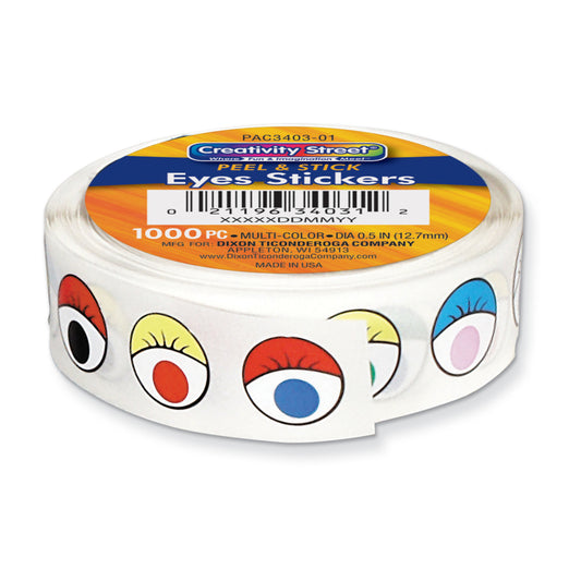 Creativity Street Eyes Stickers, Multi-Colour, 1/2", 1000/roll
