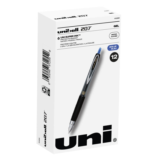 uniball 207 Gel Retractable Pens - 0.5mm - Blue Ink - 12 Pack