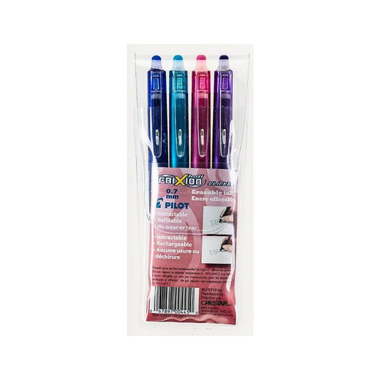 Pilot Frixion Clicker Retractable Erasable Gel Pens, 0.7mm, Assorted, 4 Pack