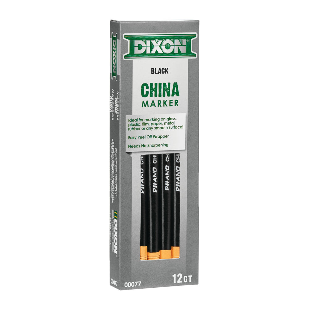 Dixon China Markers - Black - 12 Pack
