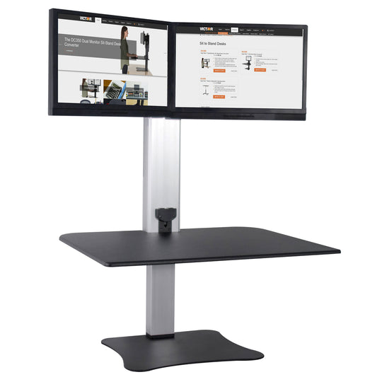 Victor High Rise Electric Dual Monitor Standing Desk - Black/Silver