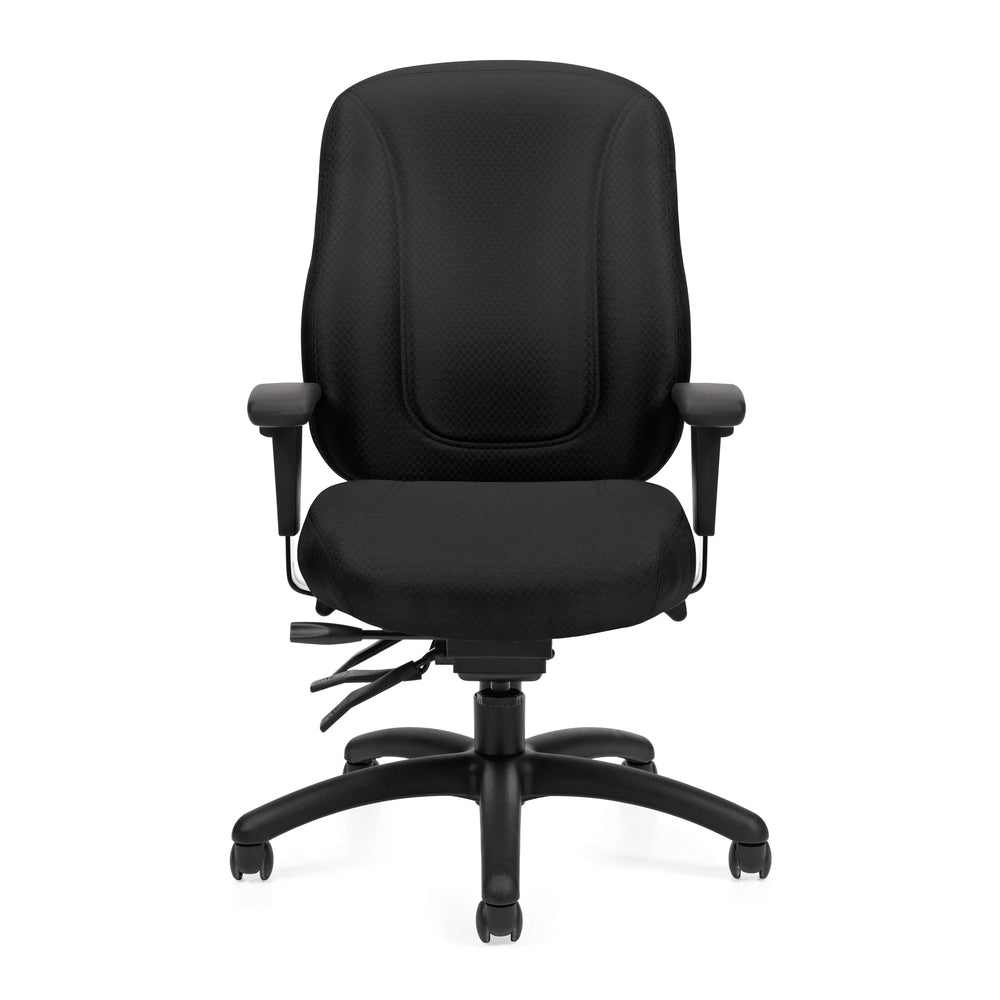 Fauteuil multi-bascules à dossier haut et roulettes Overtime de Global - Noir matelassé