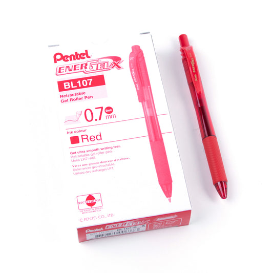 Pentel EnerGel-X Retractable Pen - Medium Point - 0.7mm - Red - 12 Pack