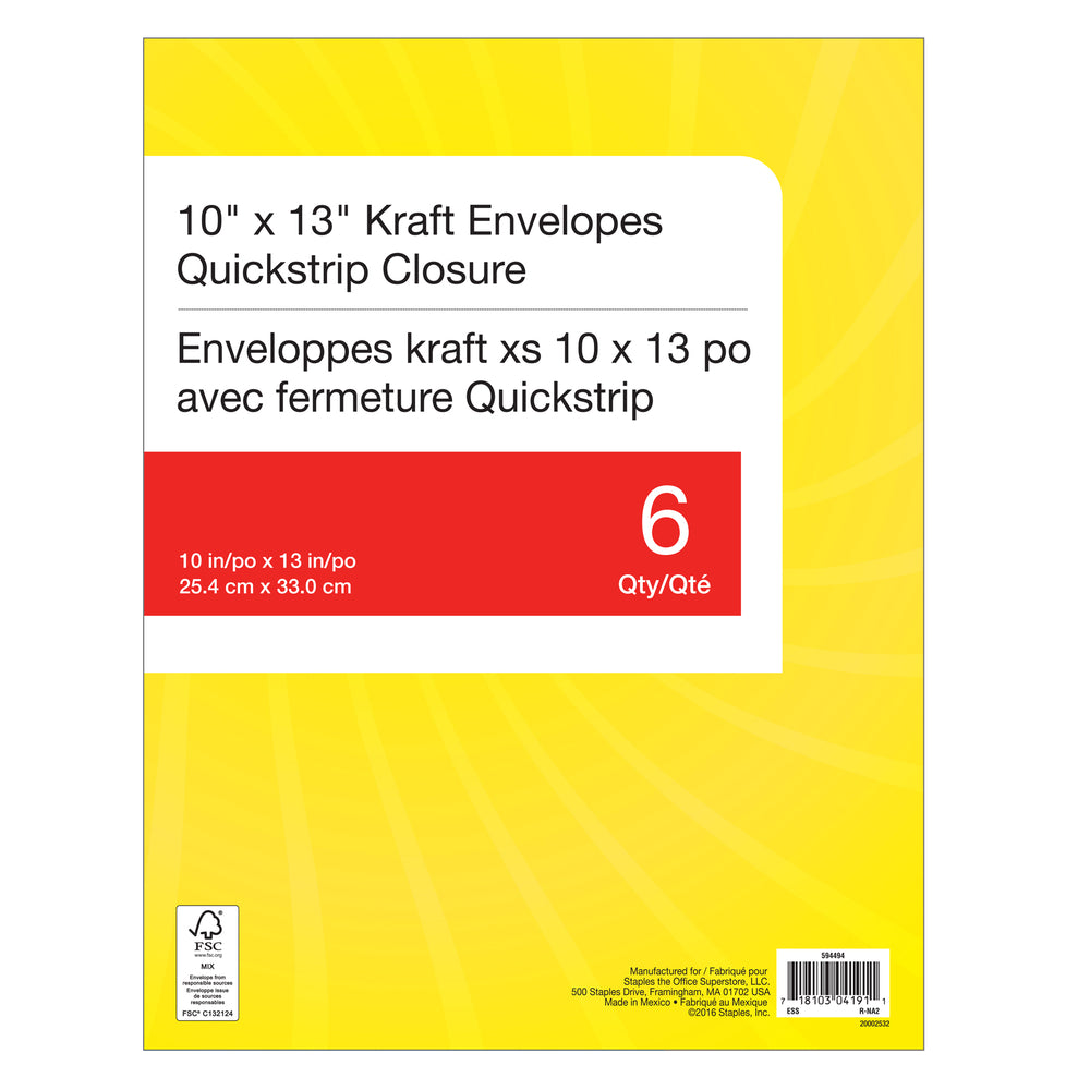 Staples Catalogue Envelopes with QuickStrip - 10" x 13" - 6 Pack