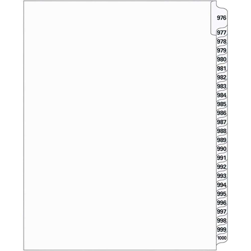 Supreme Litigation Tabs 25th Cut Numeric Set 11" White #976-1000