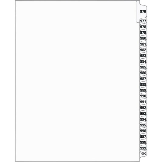 Supreme Litigation Tabs 25th Cut Numeric Set 11" White #976-1000