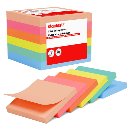 Staples Ultra Sticky Notes - 3" x 3" - Golden Hour Collection - 6 Pack