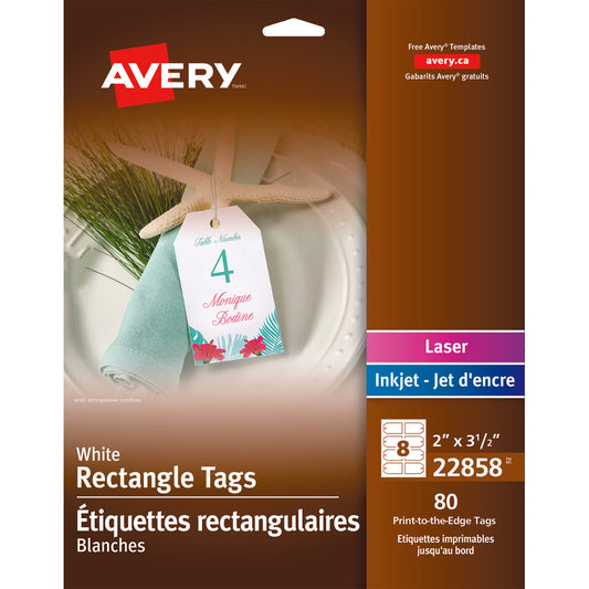 Avery Rectangle Tags - 2" x 3-1/2" - White - 80 Labels
