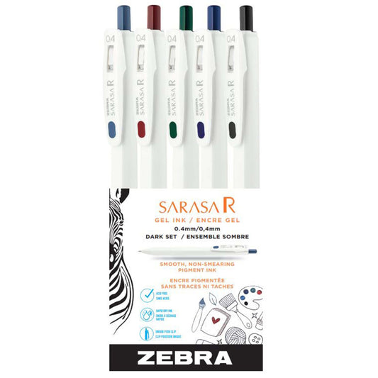 Zebra Sarasa Clip R Gel Retractable Pens - 0.4mm - Dark Set - Assorted - 5 Pack