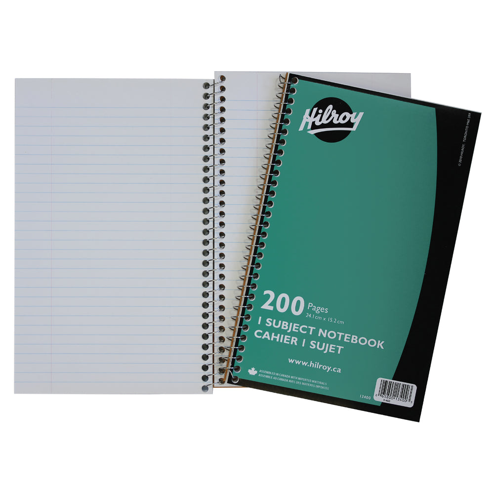 Cahier à spirale Hilroy 1 sujet - 9 1/2" x 6" - 100 feuilles - Vert