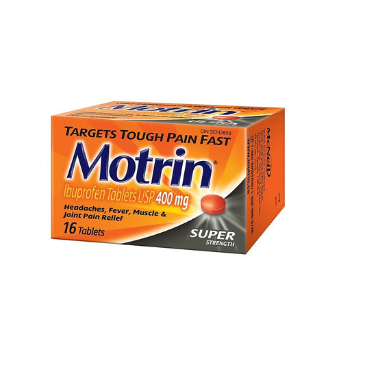 Comprimés de MOTRIN 400 mg, super fort, paquet de 16