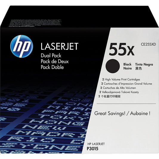 HP 55X (CE255XD) Black High Yield Original LaserJet Toner Cartridges, 2 Pack
