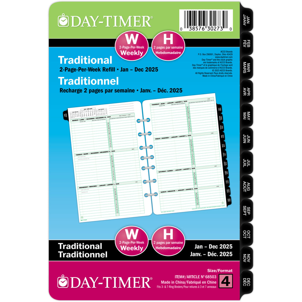Day-Timer 2025 Dated Refill 2-Pages/Week Desk - 8-1/2" H x 5-1/2" W - Bilingual