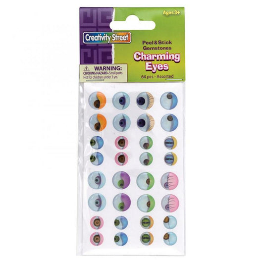 Creativity Street Peel and Stick Charming Eyes, Assorted Colors, Assorted Sizes, 64/pkg.