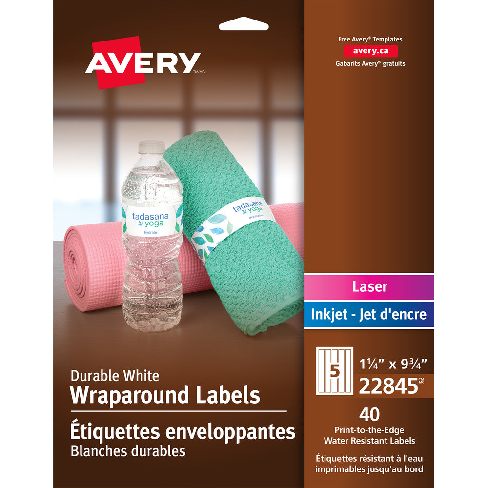Étiquettes enveloppantes blanches Avery durables et conformables, 9-3/4" x 1-1/4", paquet de 40 (22845)