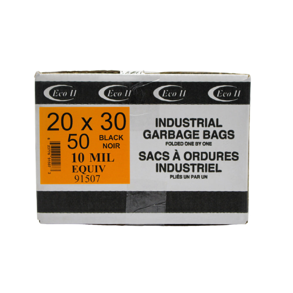 Eco II Garbage Bags - 20" x 30" - 10MIL Equiv.  - Black - 50 Pack